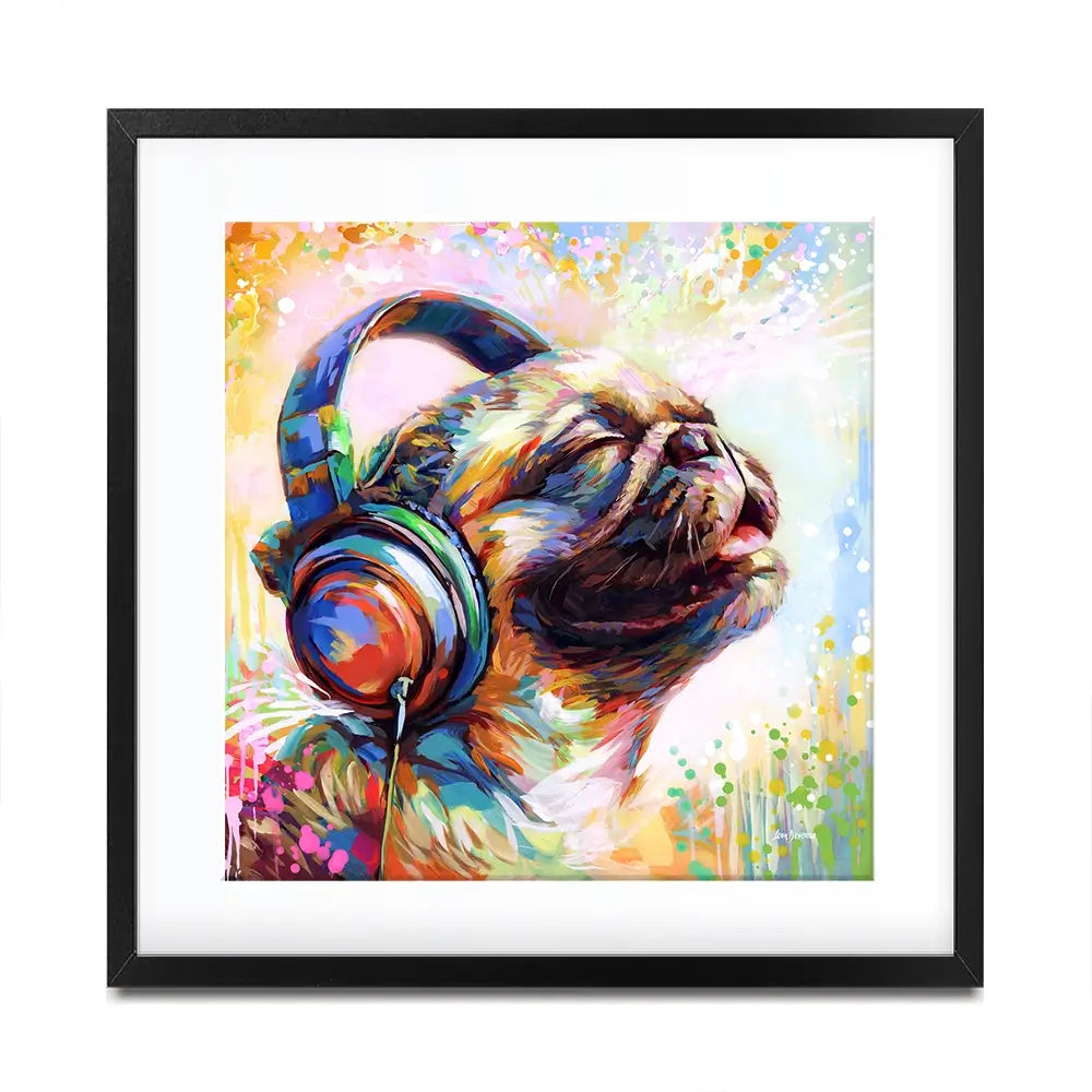 Pug's Beat Bliss Square Framed Art Print Pug's Beat Bliss Square Framed Art Print wall art product Leon Devenice
