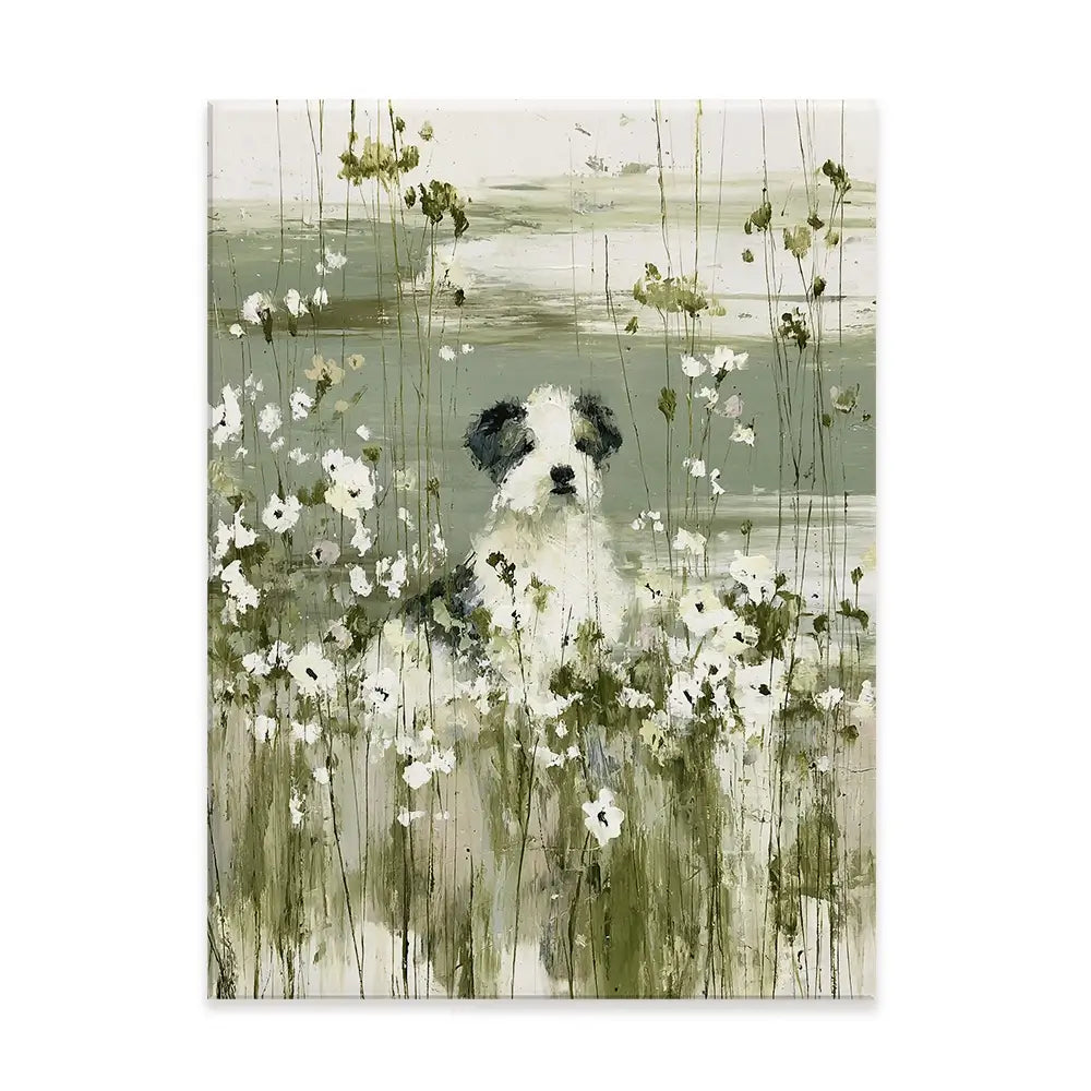 Puppy In The Meadow Canvas Print Puppy In The Meadow Canvas Print wall art product Chromatic Storm Studio