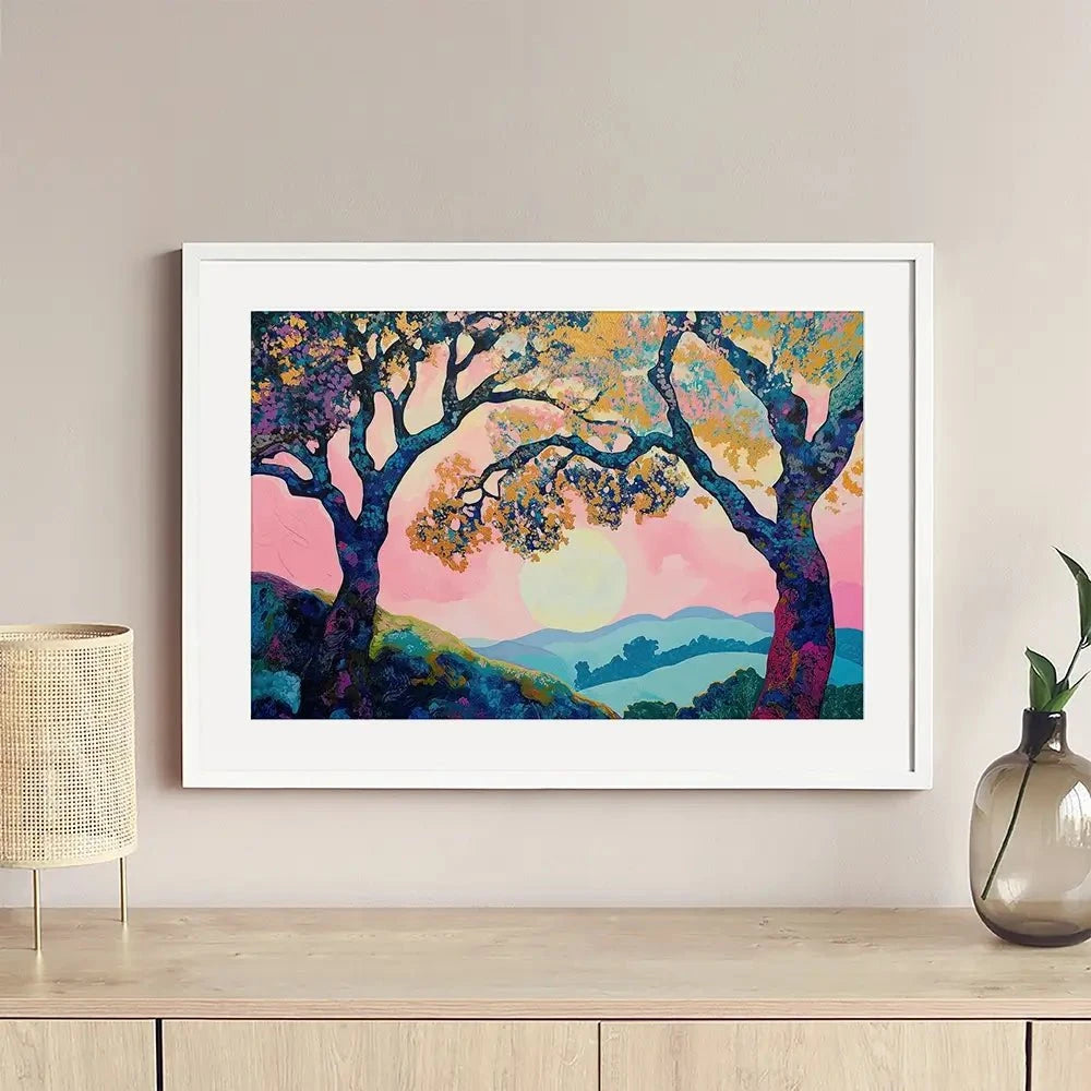Purple Trees Pink Sunset Framed Art Print Purple Trees Pink Sunset Framed Art Print wall art product Gina Kelly - Independent