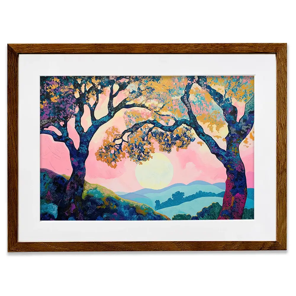 Purple Trees Pink Sunset Framed Art Print Purple Trees Pink Sunset Framed Art Print wall art product Gina Kelly - Independent