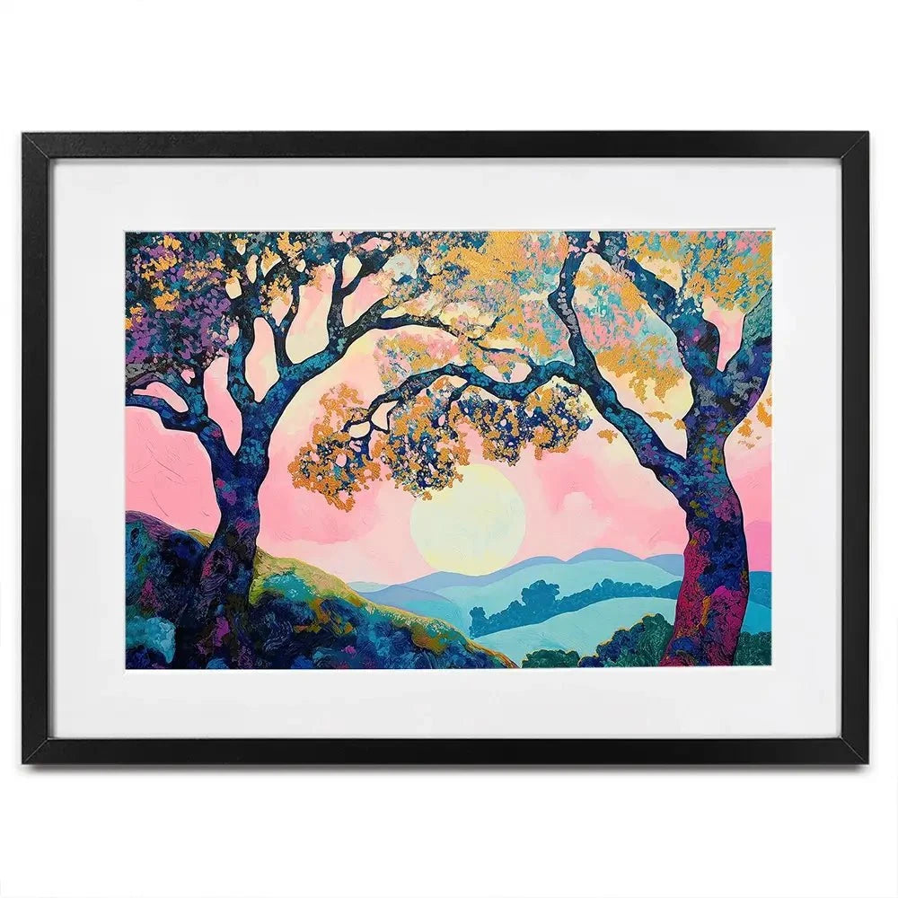 Purple Trees Pink Sunset Framed Art Print Purple Trees Pink Sunset Framed Art Print wall art product Gina Kelly - Independent
