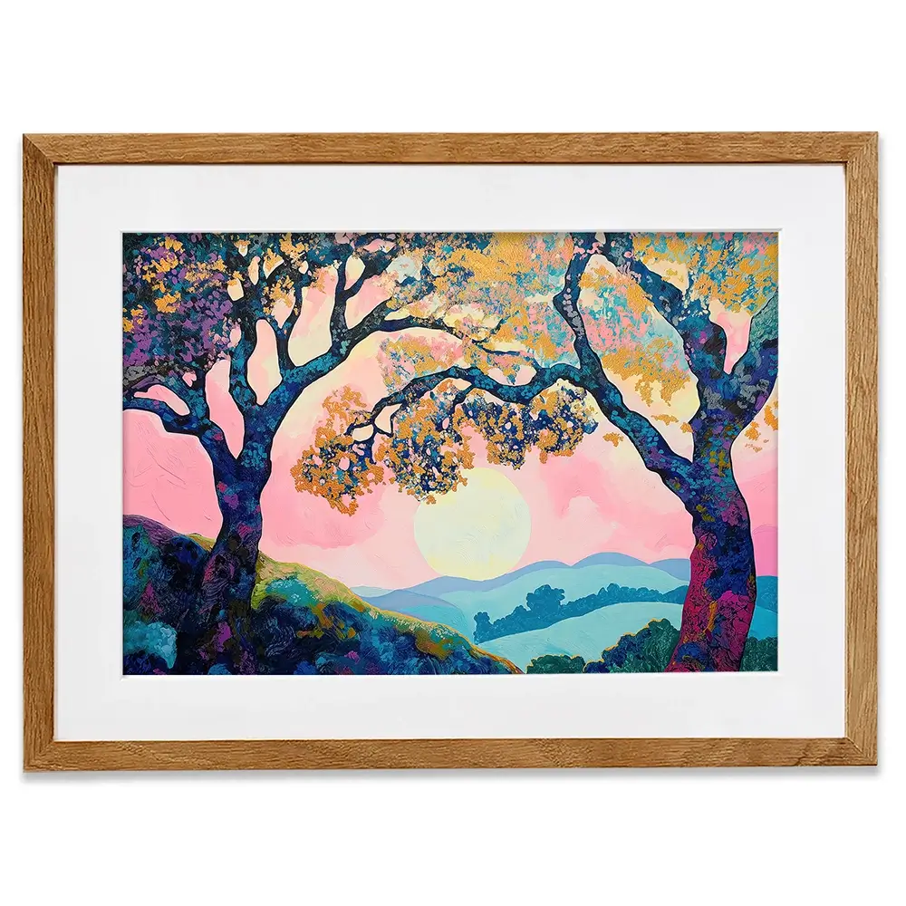 Purple Trees Pink Sunset Framed Art Print Purple Trees Pink Sunset Framed Art Print wall art product Gina Kelly - Independent