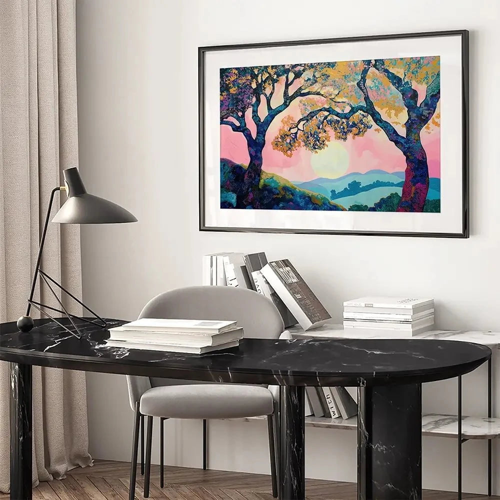 Purple Trees Pink Sunset Framed Art Print Purple Trees Pink Sunset Framed Art Print wall art product Gina Kelly - Independent