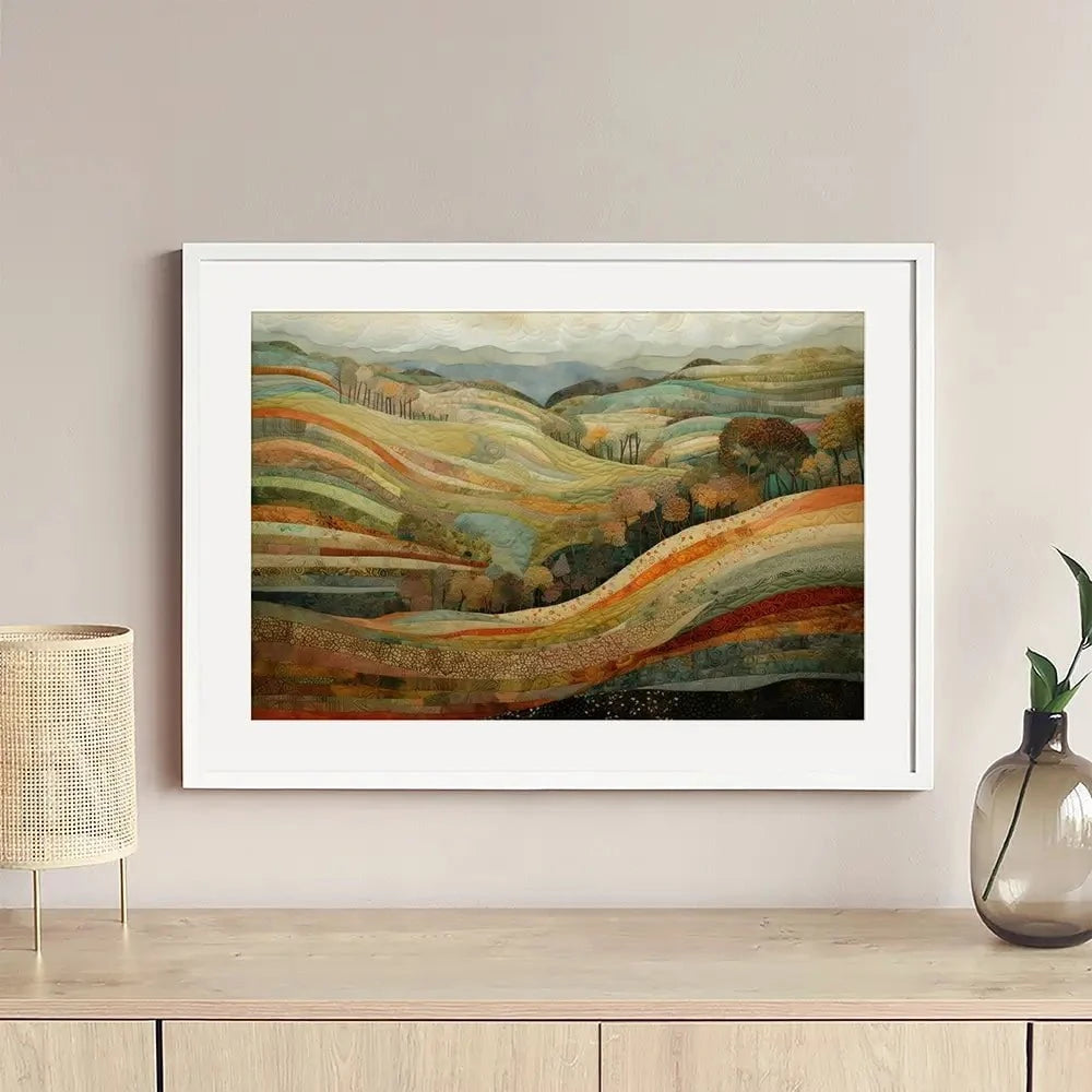 Quilted Autumn Landscape Framed Art Print Quilted Autumn Landscape Framed Art Print wall art product RileyB - Independent