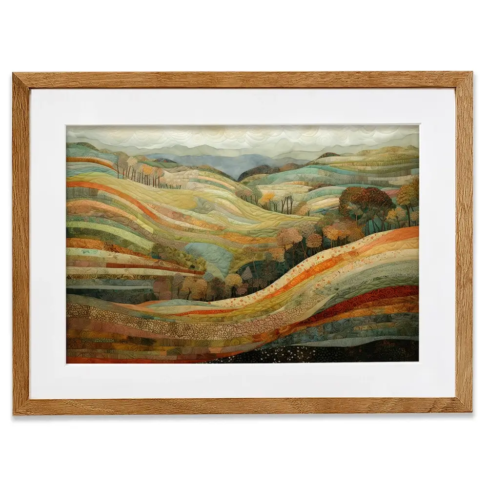 Quilted Autumn Landscape Framed Art Print Quilted Autumn Landscape Framed Art Print wall art product RileyB - Independent