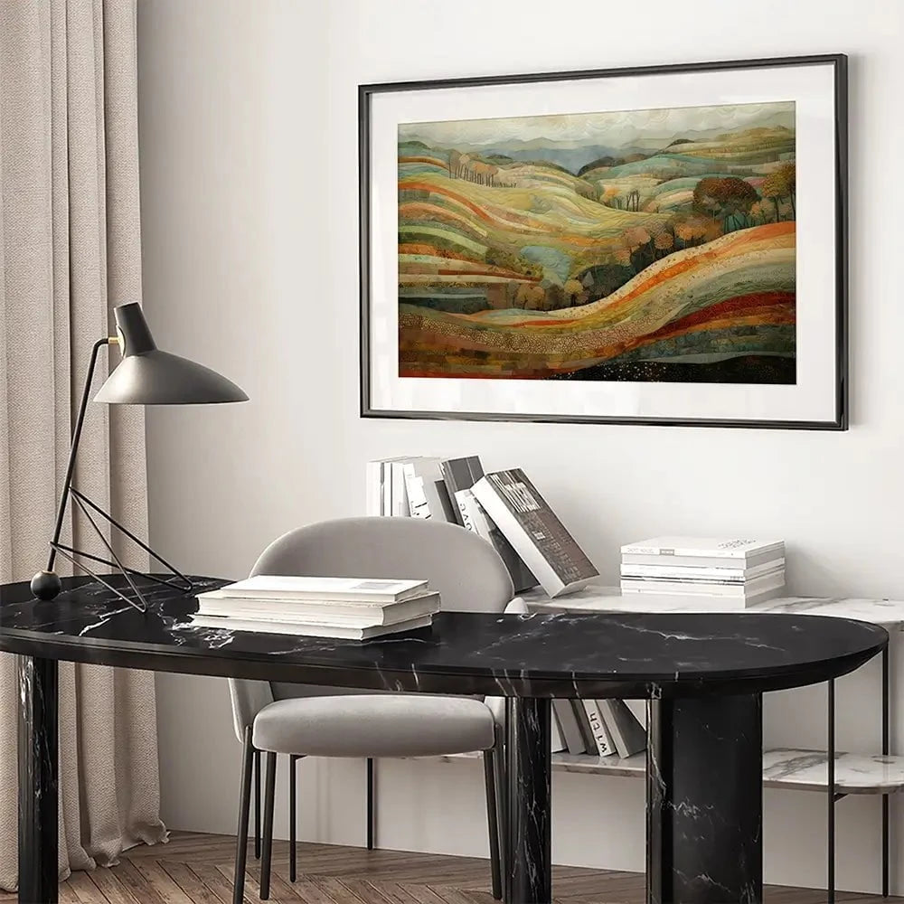 Quilted Autumn Landscape Framed Art Print Quilted Autumn Landscape Framed Art Print wall art product RileyB - Independent