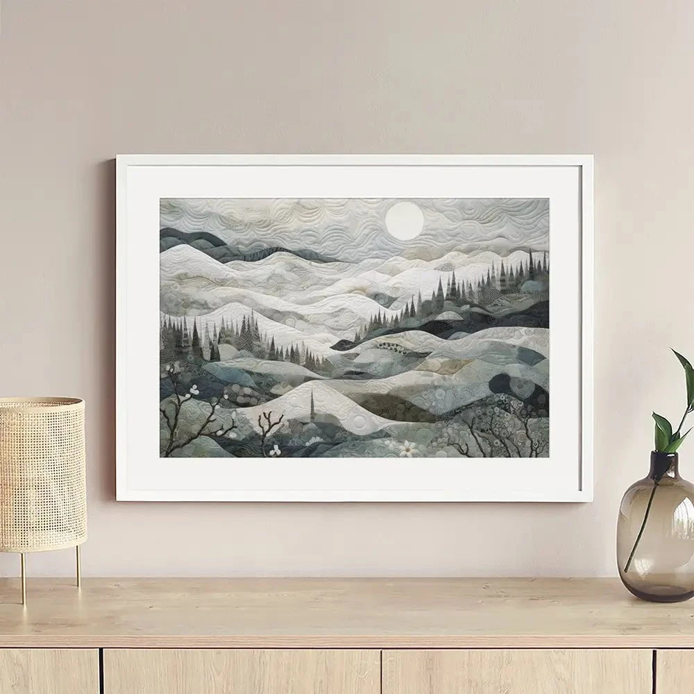 Quilted Winter Landscape 1 Framed Art Print Quilted Winter Landscape 1 Framed Art Print wall art product RileyB - Independent