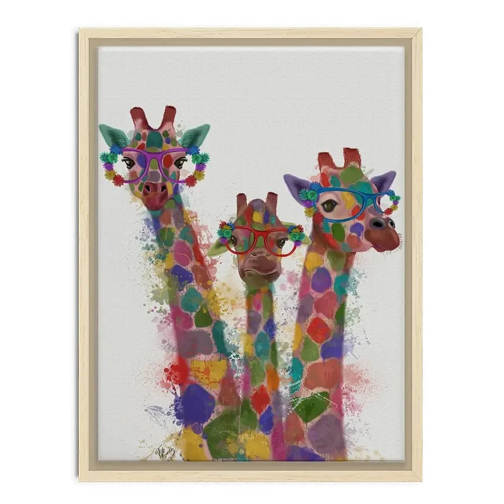 Rainbow Splash Giraffe Trio Canvas Print Rainbow Splash Giraffe Trio Canvas Print wall art product Fab Funky