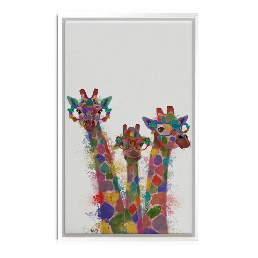 Rainbow Splash Giraffe Trio Canvas Print Rainbow Splash Giraffe Trio Canvas Print wall art product Fab Funky