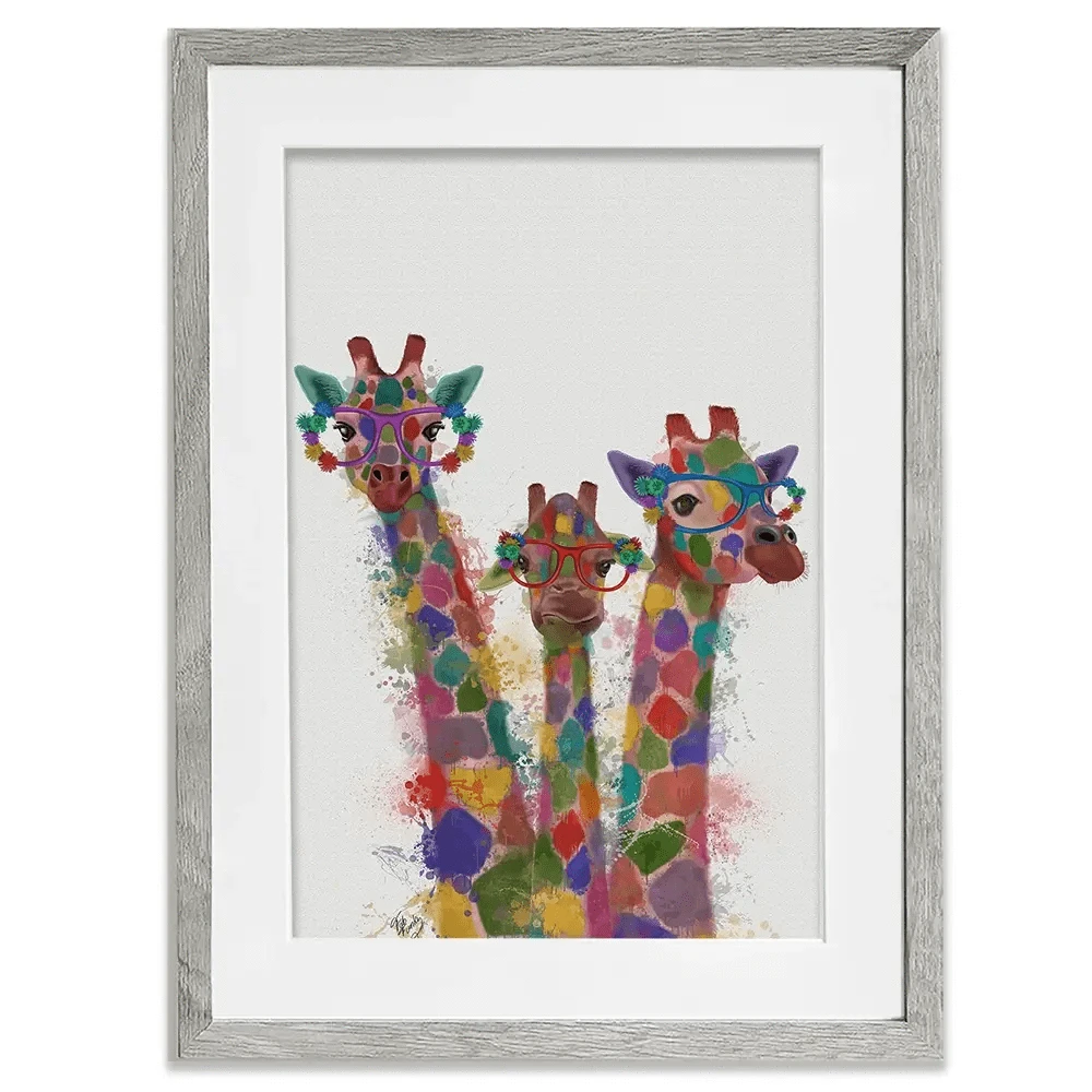 Rainbow Splash Giraffe Trio Framed Art Print Rainbow Splash Giraffe Trio Framed Art Print wall art product Fab Funky