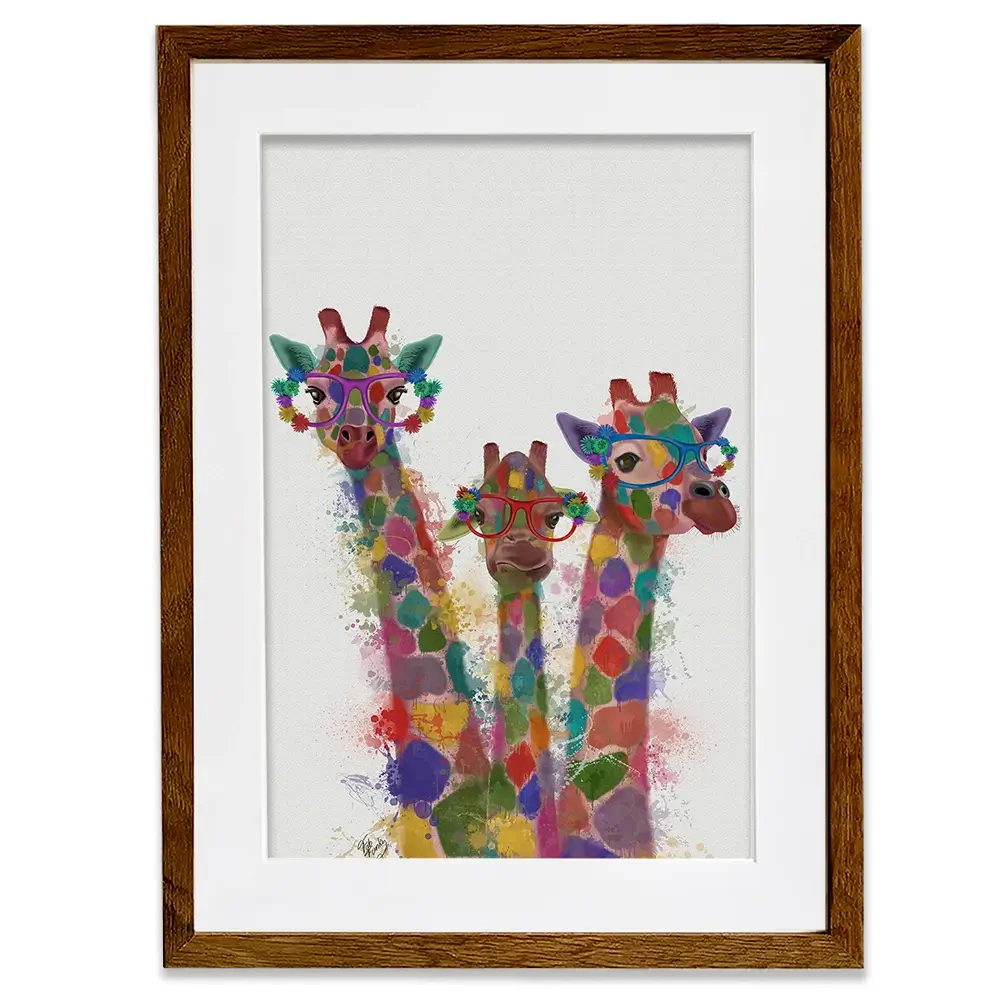 Rainbow Splash Giraffe Trio Framed Art Print Rainbow Splash Giraffe Trio Framed Art Print wall art product Fab Funky
