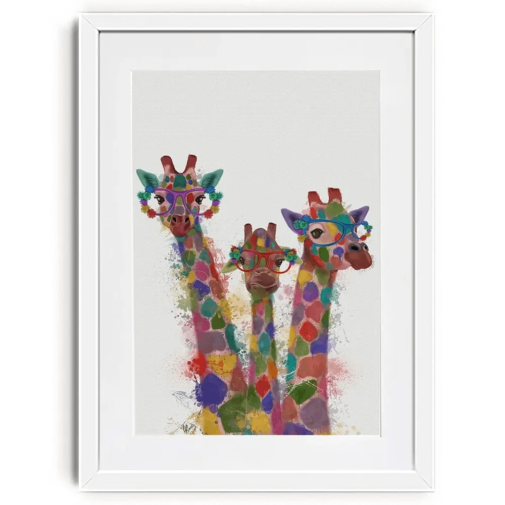 Rainbow Splash Giraffe Trio Framed Art Print Rainbow Splash Giraffe Trio Framed Art Print wall art product Fab Funky
