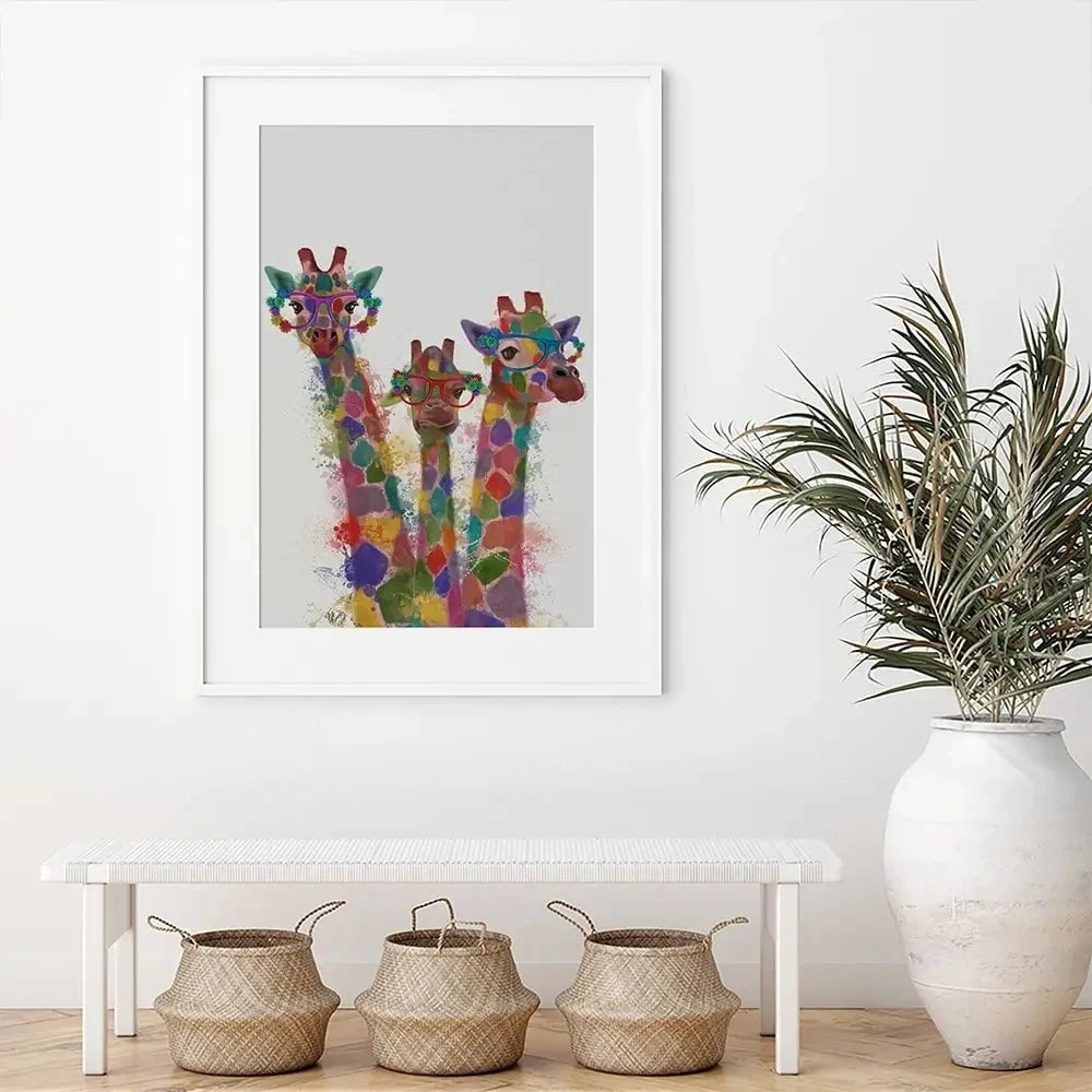 Rainbow Splash Giraffe Trio Framed Art Print Rainbow Splash Giraffe Trio Framed Art Print wall art product Fab Funky