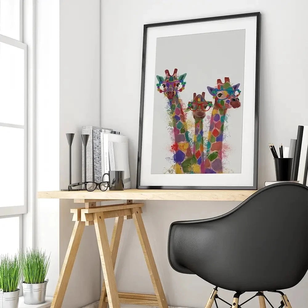 Rainbow Splash Giraffe Trio Framed Art Print Rainbow Splash Giraffe Trio Framed Art Print wall art product Fab Funky