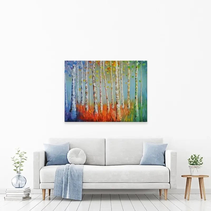 Rainbow Tree Trunks Canvas Print Rainbow Tree Trunks Canvas Print wall art product CHENYU ARTS / Shutterstock