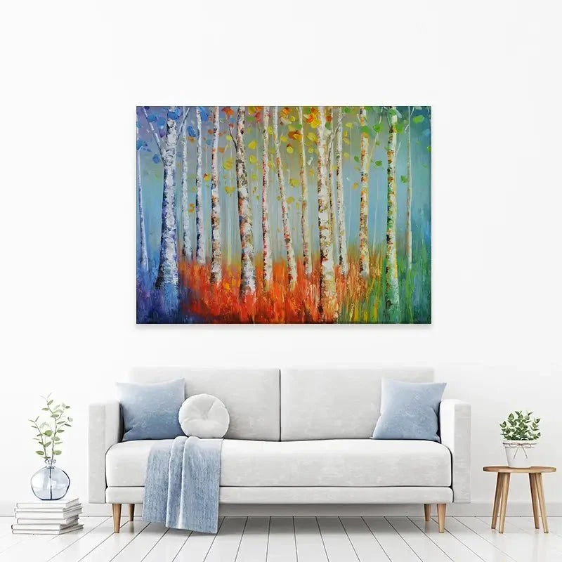 Rainbow Tree Trunks Canvas Print Rainbow Tree Trunks Canvas Print wall art product CHENYU ARTS / Shutterstock