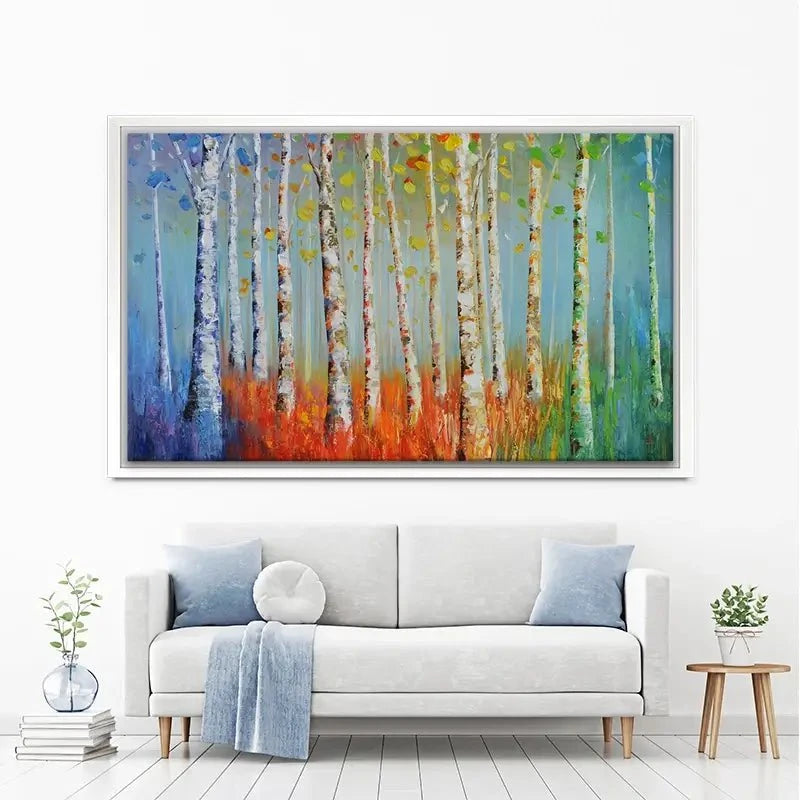 Rainbow Tree Trunks Canvas Print Rainbow Tree Trunks Canvas Print wall art product CHENYU ARTS / Shutterstock