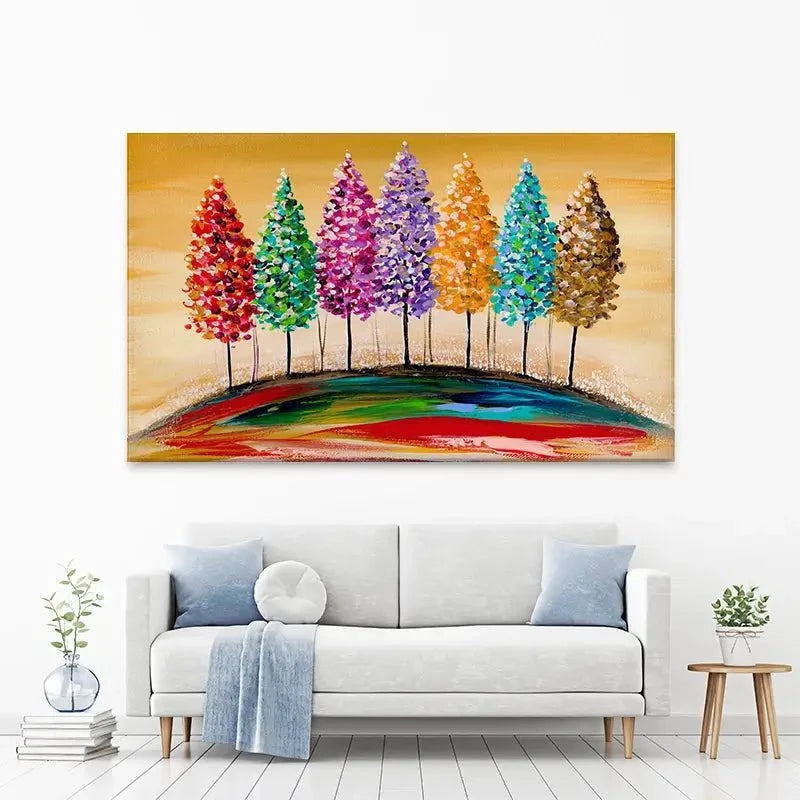 Rainbow Trees On The Hill Canvas Print Rainbow Trees On The Hill Canvas Print wall art product Estelle Grengs - Independent