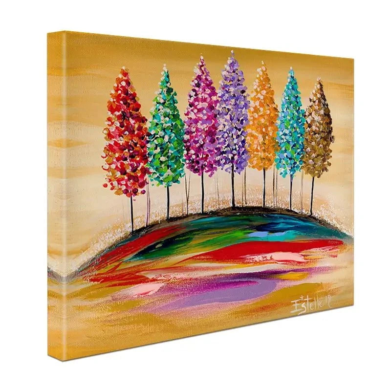 Rainbow Trees On The Hill Canvas Print Rainbow Trees On The Hill Canvas Print wall art product Estelle Grengs - Independent