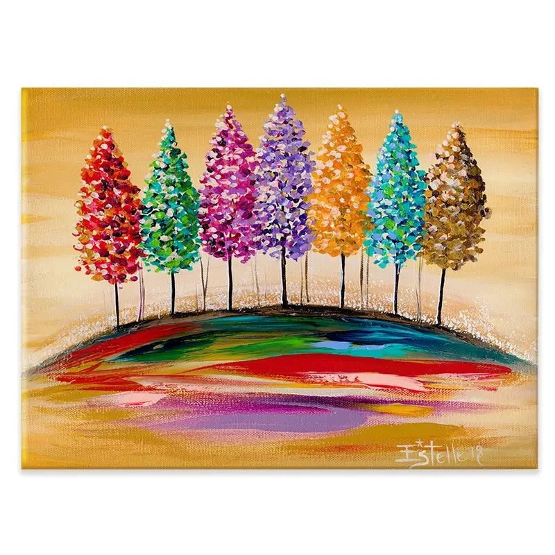Rainbow Trees On The Hill Canvas Print Rainbow Trees On The Hill Canvas Print wall art product Estelle Grengs - Independent