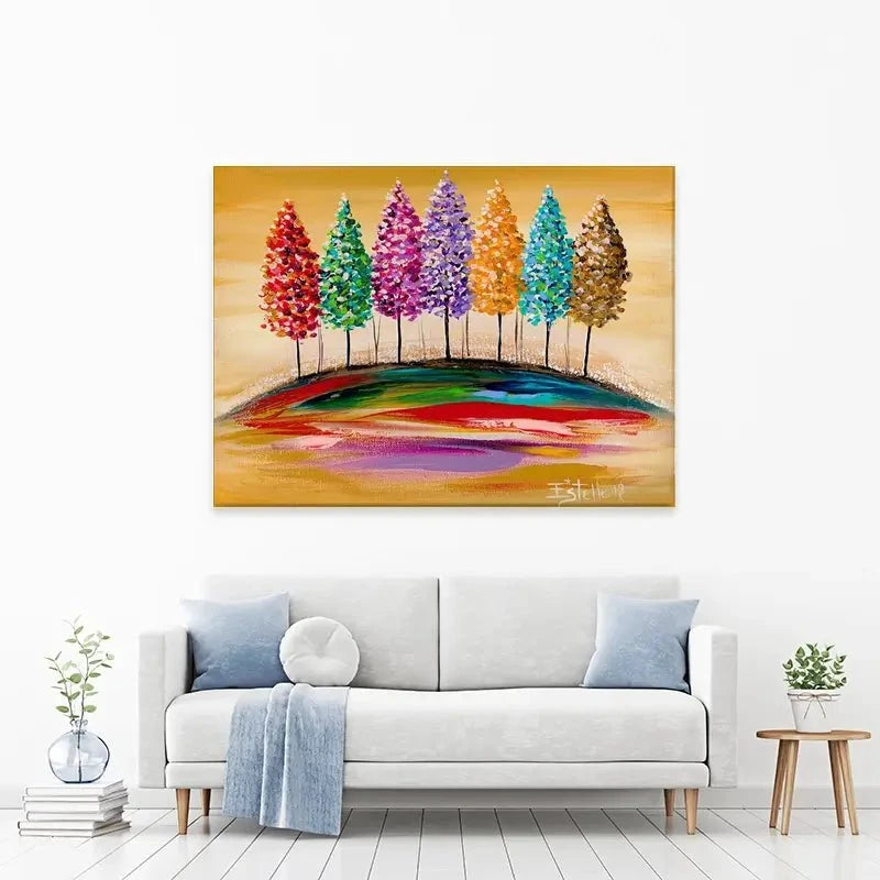 Rainbow Trees On The Hill Canvas Print Rainbow Trees On The Hill Canvas Print wall art product Estelle Grengs - Independent