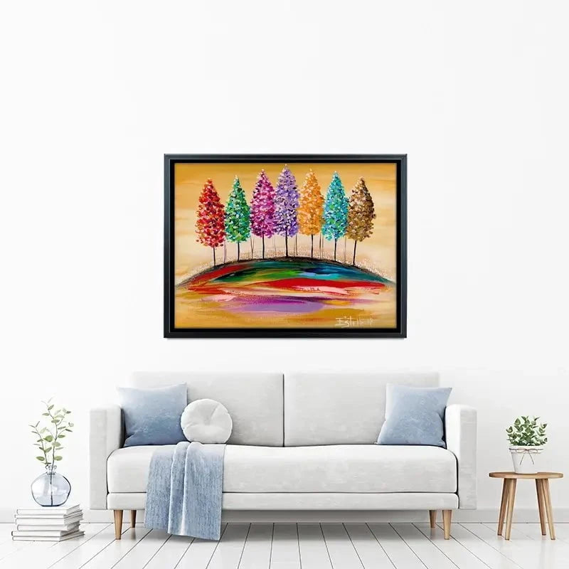 Rainbow Trees On The Hill Canvas Print Rainbow Trees On The Hill Canvas Print wall art product Estelle Grengs - Independent