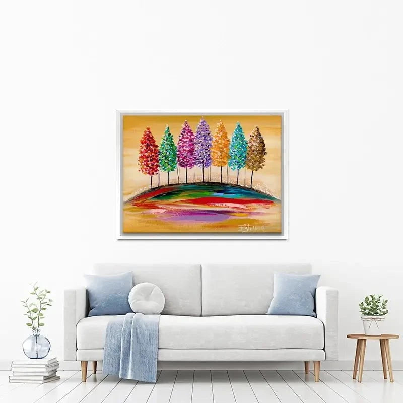 Rainbow Trees On The Hill Canvas Print Rainbow Trees On The Hill Canvas Print wall art product Estelle Grengs - Independent
