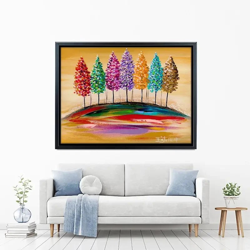 Rainbow Trees On The Hill Canvas Print Rainbow Trees On The Hill Canvas Print wall art product Estelle Grengs - Independent