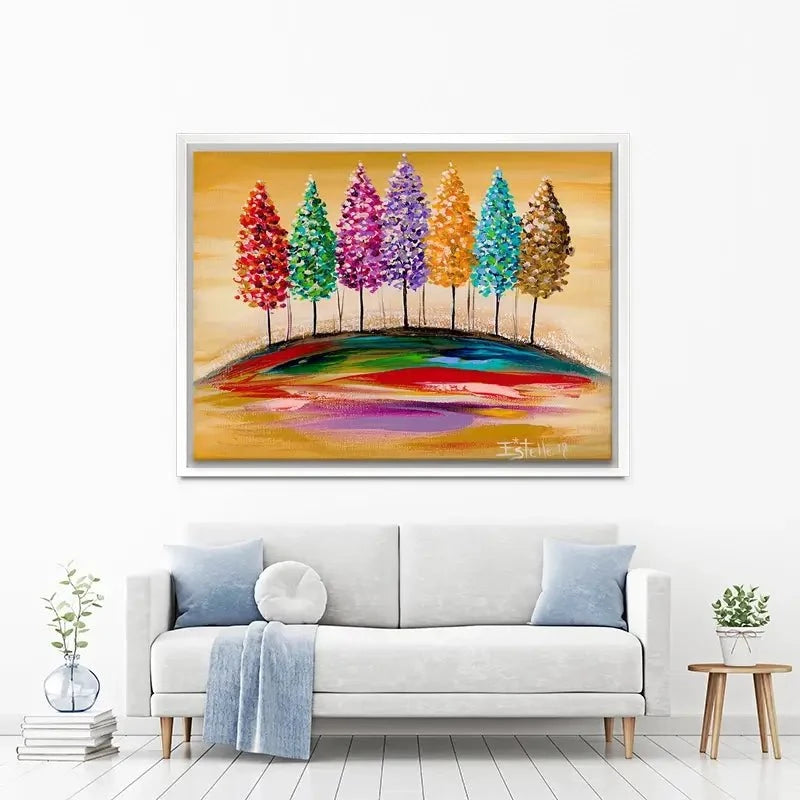 Rainbow Trees On The Hill Canvas Print Rainbow Trees On The Hill Canvas Print wall art product Estelle Grengs - Independent