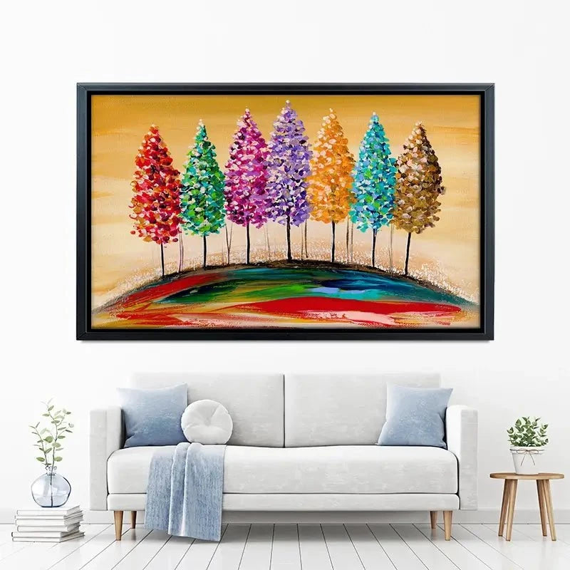 Rainbow Trees On The Hill Canvas Print Rainbow Trees On The Hill Canvas Print wall art product Estelle Grengs - Independent