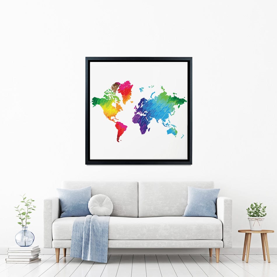Rainbow World Map Square Canvas Print wall art product Ludmila Meshcheriakova / Shutterstock