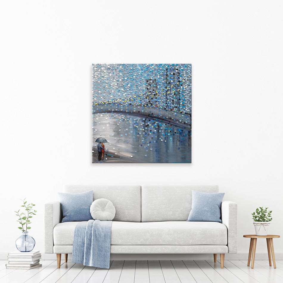 Rainy Date With The Bridge View Square Canvas Print wall art product Ekaterina Ermilkina / Independent