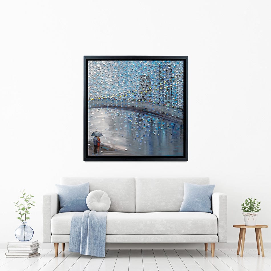Rainy Date With The Bridge View Square Canvas Print wall art product Ekaterina Ermilkina / Independent