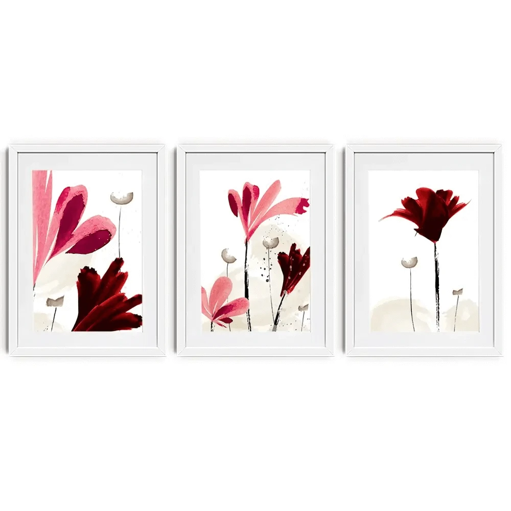 Red And Pink Flowers Framed Art Print Trio Red And Pink Flowers Framed Art Print Trio wall art product Mohammadreza Zeidabadi / Shutterstock