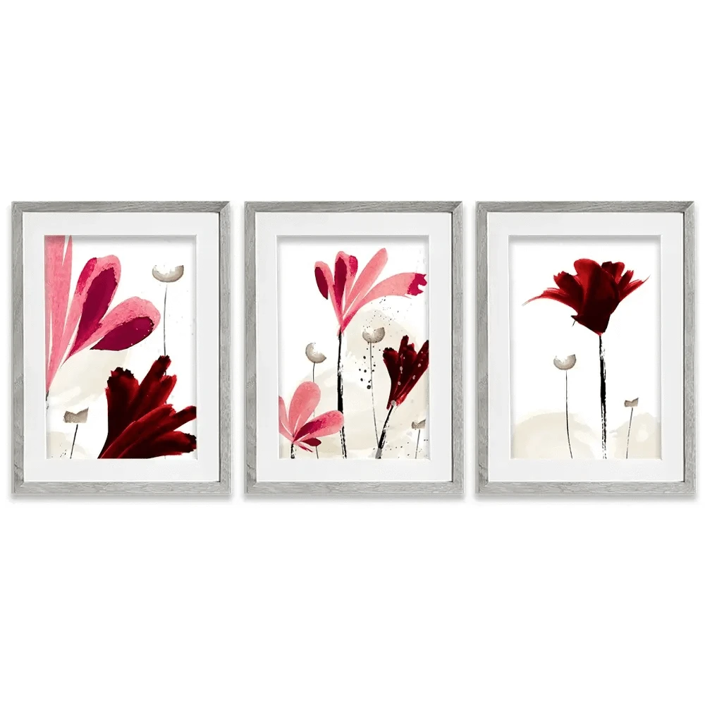Red And Pink Flowers Framed Art Print Trio Red And Pink Flowers Framed Art Print Trio wall art product Mohammadreza Zeidabadi / Shutterstock