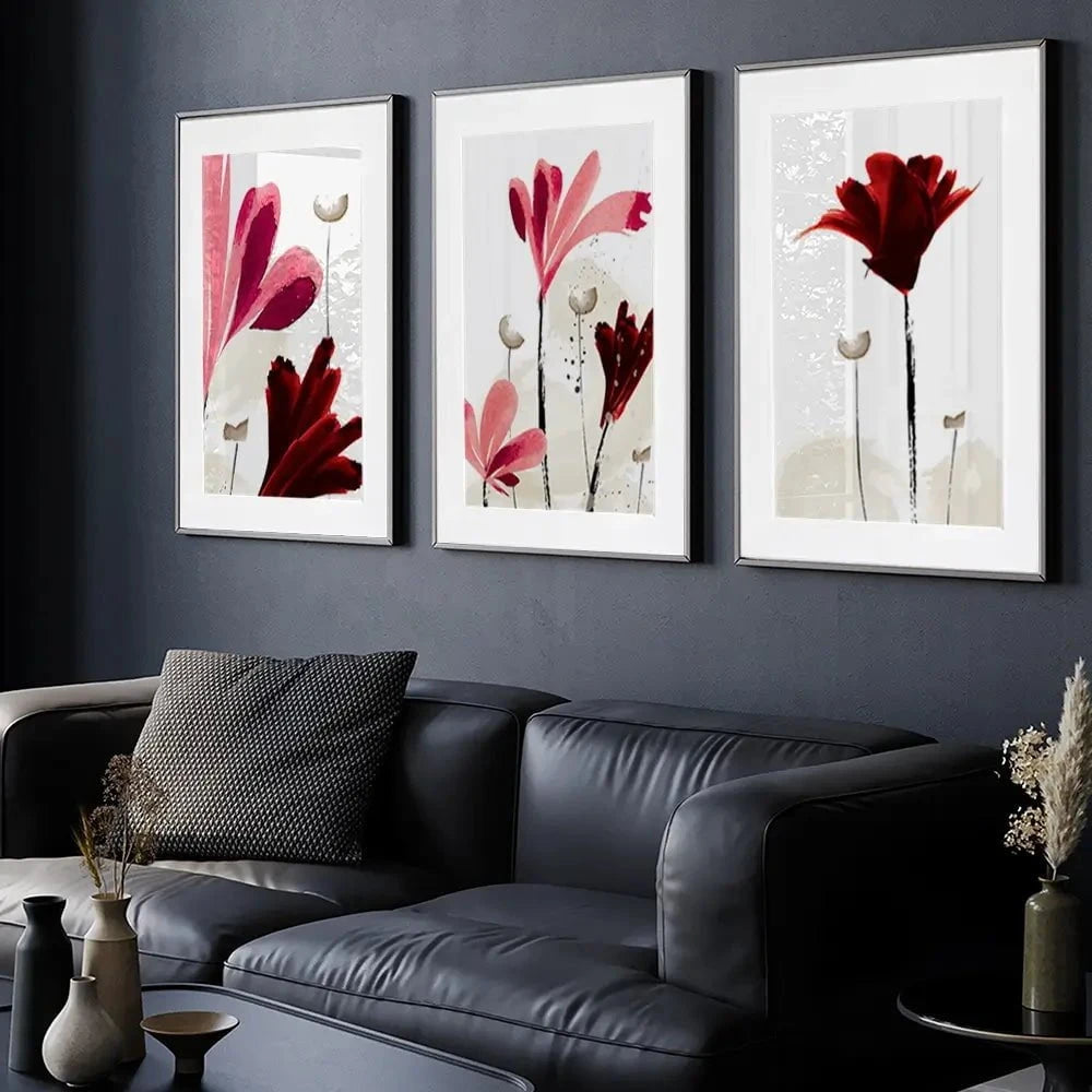 Red And Pink Flowers Framed Art Print Trio Red And Pink Flowers Framed Art Print Trio wall art product Mohammadreza Zeidabadi / Shutterstock