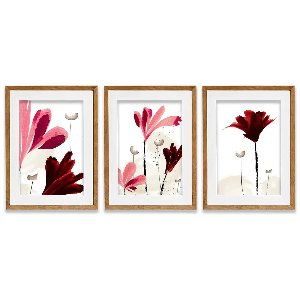 Red And Pink Flowers Framed Art Print Trio Red And Pink Flowers Framed Art Print Trio wall art product Mohammadreza Zeidabadi / Shutterstock