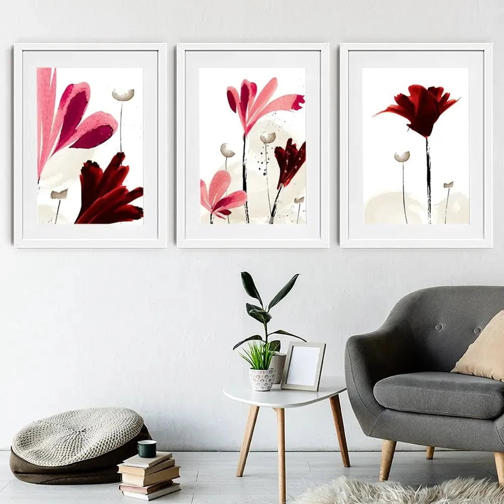 Red And Pink Flowers Framed Art Print Trio Red And Pink Flowers Framed Art Print Trio wall art product Mohammadreza Zeidabadi / Shutterstock