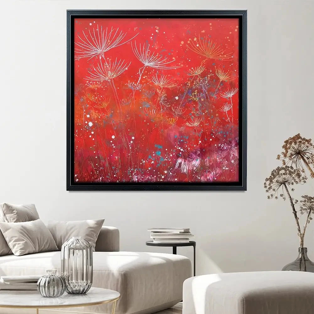 Red Dandelion Dance Square Canvas Print Red Dandelion Dance Square Canvas Print wall art product Laure Bury