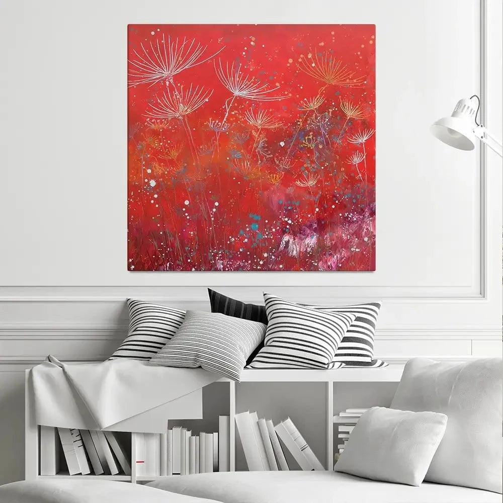 Red Dandelion Dance Square Canvas Print Red Dandelion Dance Square Canvas Print wall art product Laure Bury