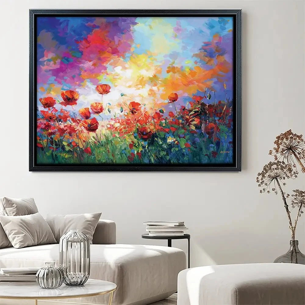 Red Poppy Flower Field At Sunset Canvas Print Red Poppy Flower Field At Sunset Canvas Print wall art product Leon Devenice