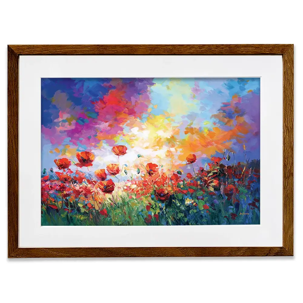 Red Poppy Flower Field At Sunset Framed Art Print Red Poppy Flower Field At Sunset Framed Art Print wall art product Leon Devenice