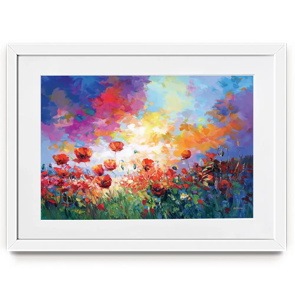 Red Poppy Flower Field At Sunset Framed Art Print Red Poppy Flower Field At Sunset Framed Art Print wall art product Leon Devenice