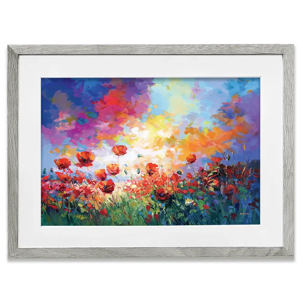 Red Poppy Flower Field At Sunset Framed Art Print Red Poppy Flower Field At Sunset Framed Art Print wall art product Leon Devenice