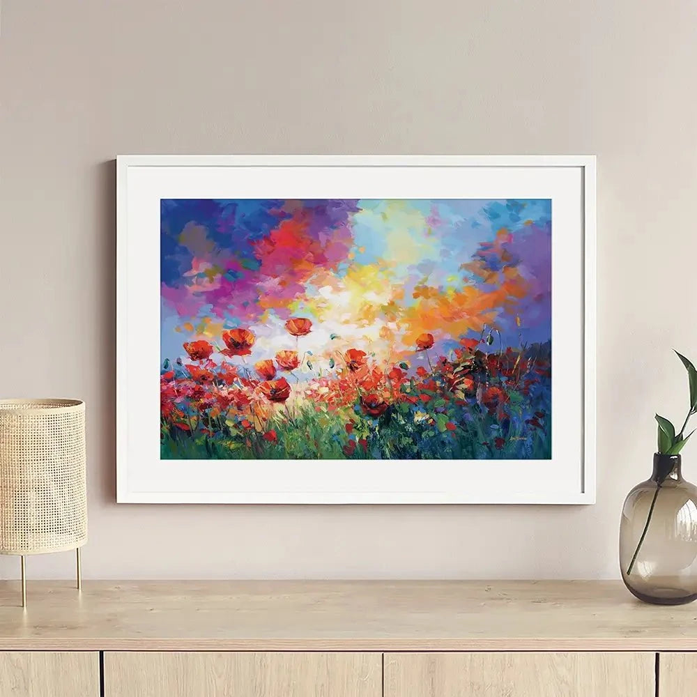 Red Poppy Flower Field At Sunset Framed Art Print Red Poppy Flower Field At Sunset Framed Art Print wall art product Leon Devenice