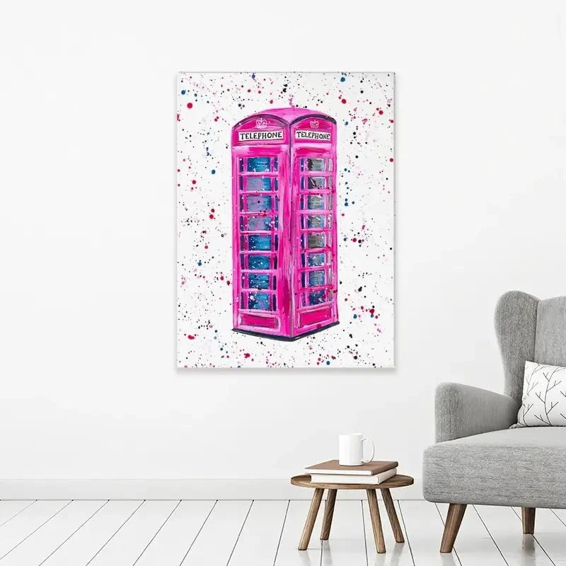 Retro Pink Telephone Box Canvas Print Retro Pink Telephone Box Canvas Print wall art product Emma LC Art