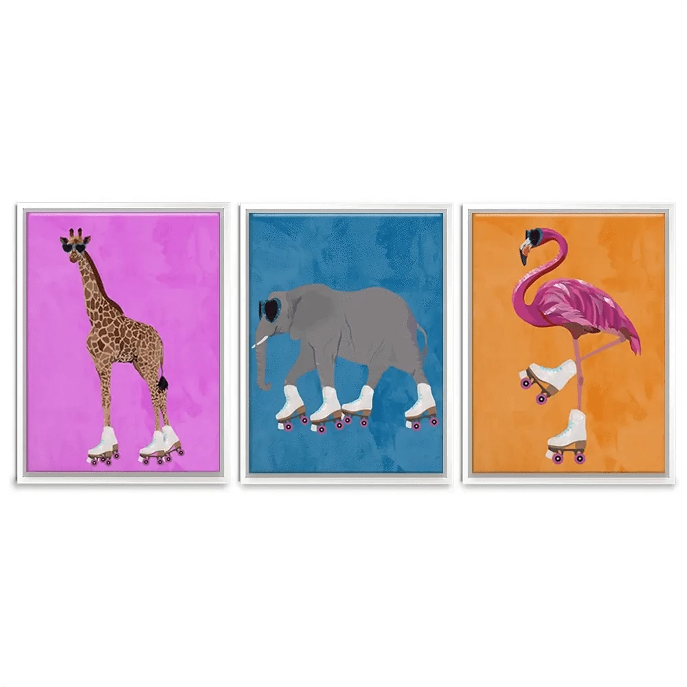 Rollerskating Crew Trio Canvas Print Rollerskating Crew Trio Canvas Print | Animal Trio Canvas wall art product Sarah Manovski