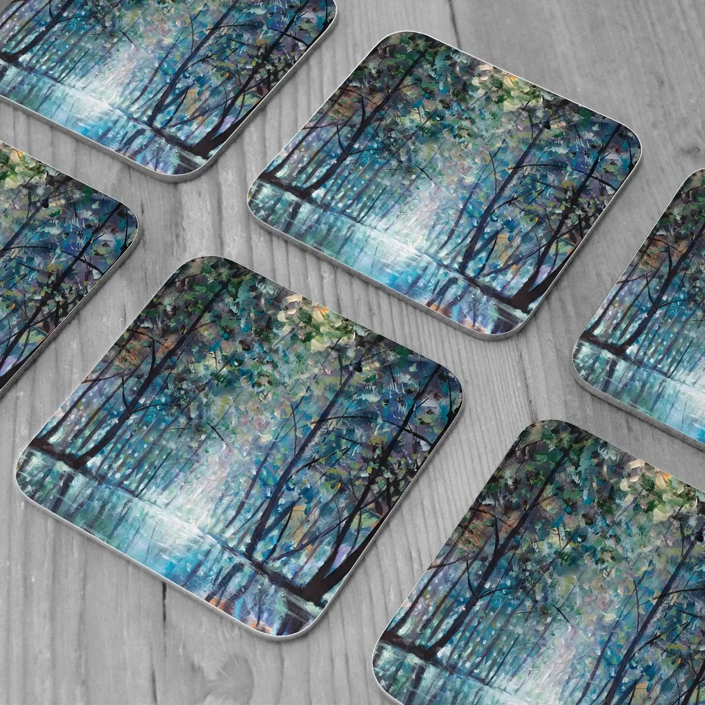 Romantic Rainy Blue Coaster Set Romantic Rainy Blue Coaster Set | Romantic Rainy Blue Designer Coaster wall art product Valery Rybakow / Shutterstock