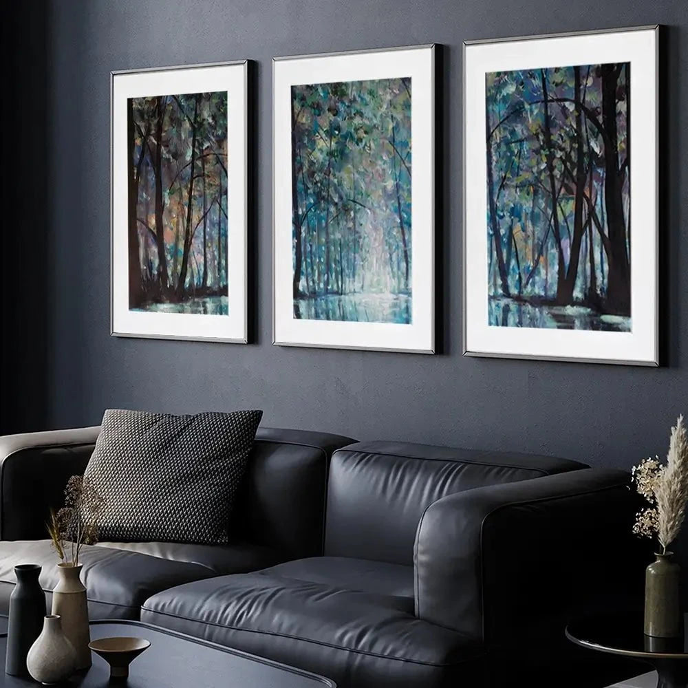 Romantic Rainy Blue Framed Art Print Trio Romantic Rainy Blue Framed Art Print Trio wall art product Valery Rybakow / Shutterstock