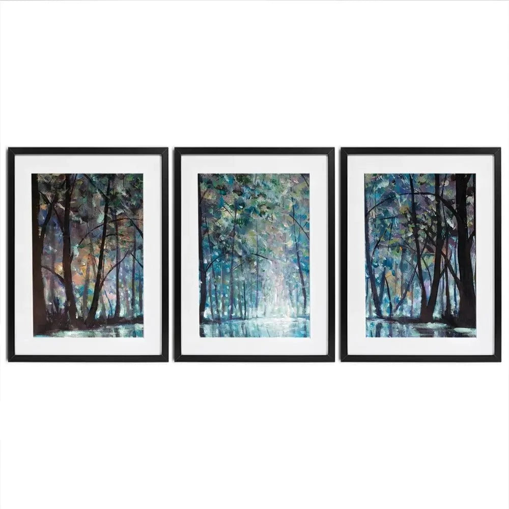 Romantic Rainy Blue Framed Art Print Trio Romantic Rainy Blue Framed Art Print Trio wall art product Valery Rybakow / Shutterstock